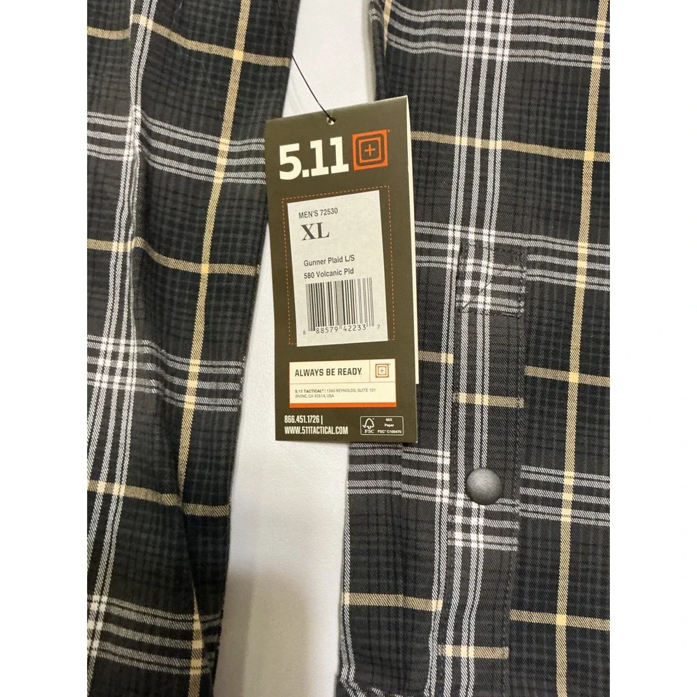 5.11 Tactical Gunner Plaid Shirt XL Black Gray Long Sleeve‎ Snap Front Outdoor